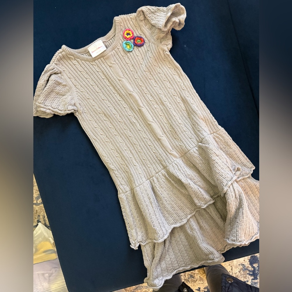 Hanna Andersson Beige Knit Ruffle Dress